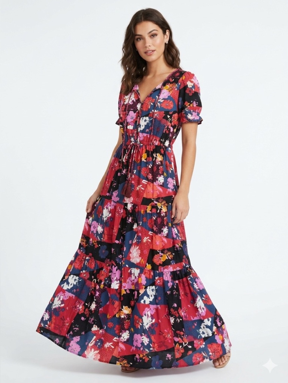 Jessica Simpson Multicolor Floral Maxi Dress with V-Neck - Picture 1 of 6